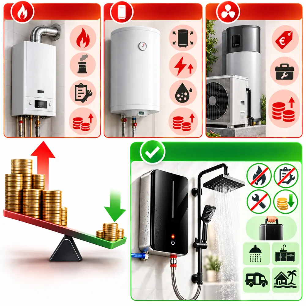 ThermoPulse vs Gasheizung, Boiler und Wärmepumpe: Dusche, Küche, Wohnmobil und Ferienhaus